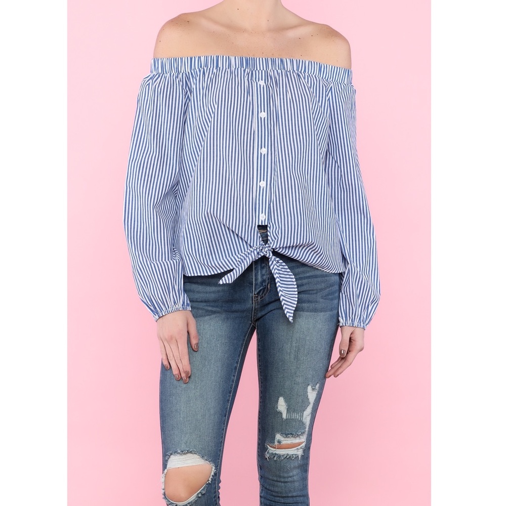 DO+BE | Blue Striped Off-Shoulder Top | size M